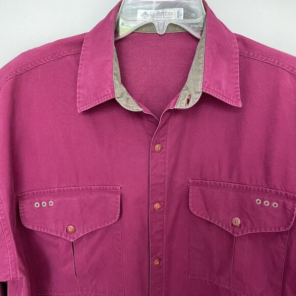 Columbia Canvas Shirt Men’s XL Long Sleeve Button Up Cranberry Red 100% Cotton - Picture 13 of 13